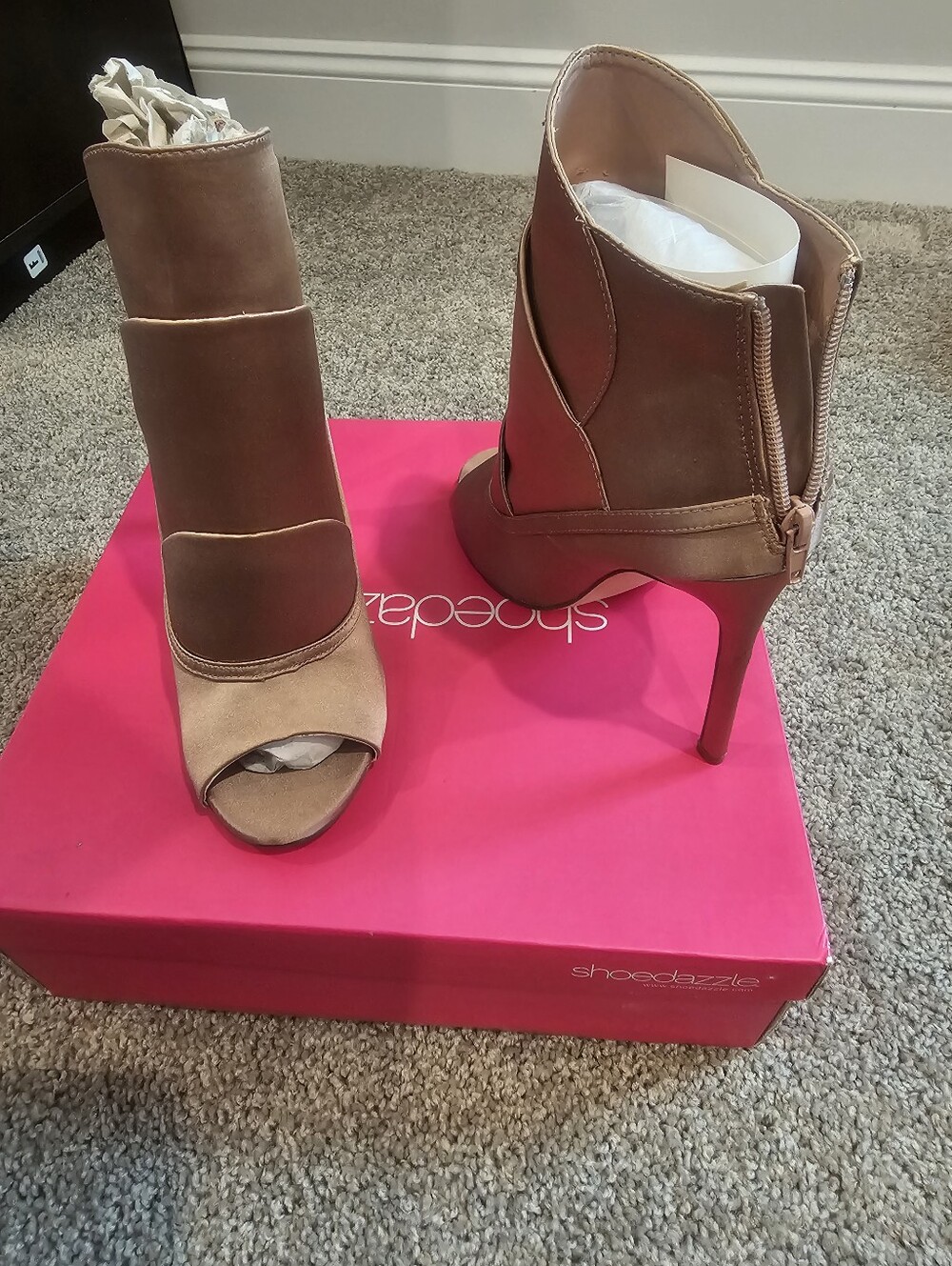 Peep-Toe Stiletto Booties in Pink - Women